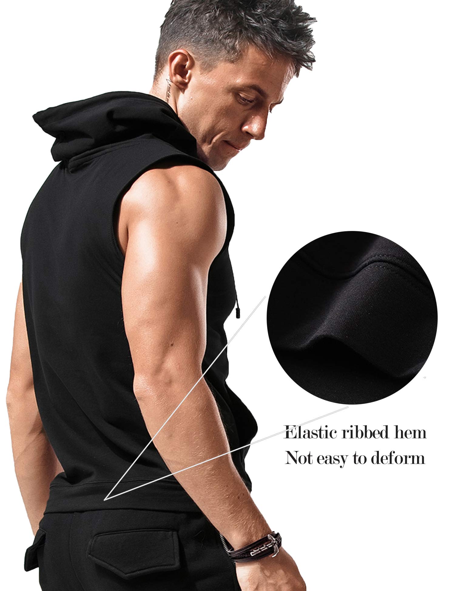 Babioboa Men's Hooded Tank Top Muscle Cut Off Gym Vest Training Hooded Bodybuilding Fitness Shirt Black