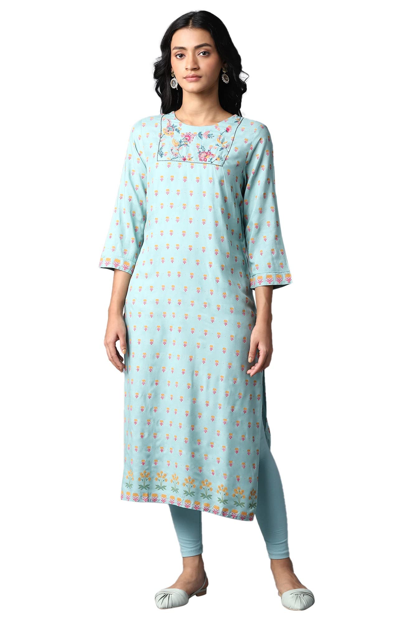 W For Woman Women'S Viscose Regular Kurta (22Few17775-117917_Aqua Blue_S)