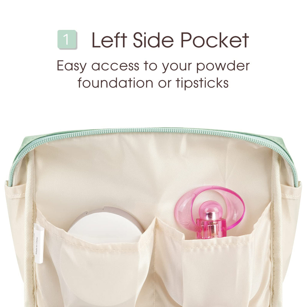 Narwey Large Vegan Leather Makeup Bag Zipper Pouch Travel Cosmetic Organizer for Women (Large, WX-Green)