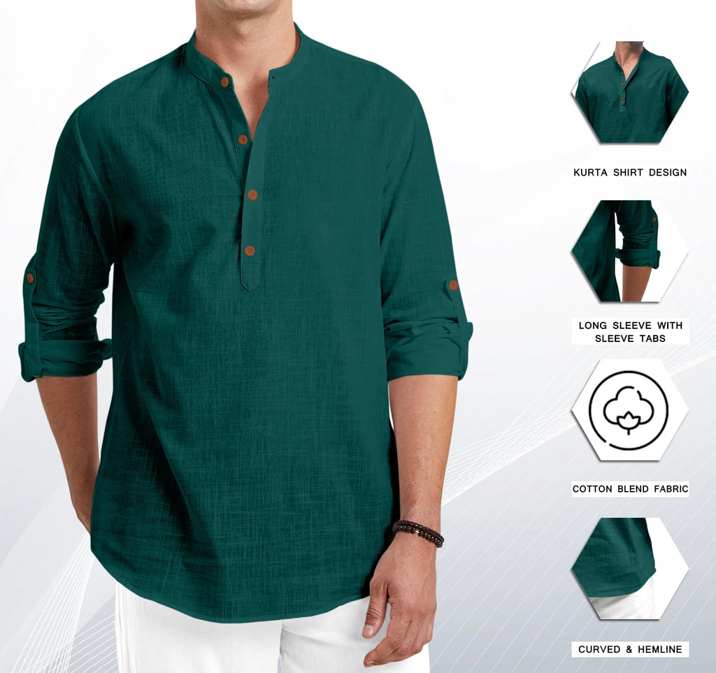 ROYALSCOUT Mens Cotton Blend Full Sleeve Short Kurta Perfect for Traditional Gatherings, Casual Outings, or Everyday Ethnic Wea