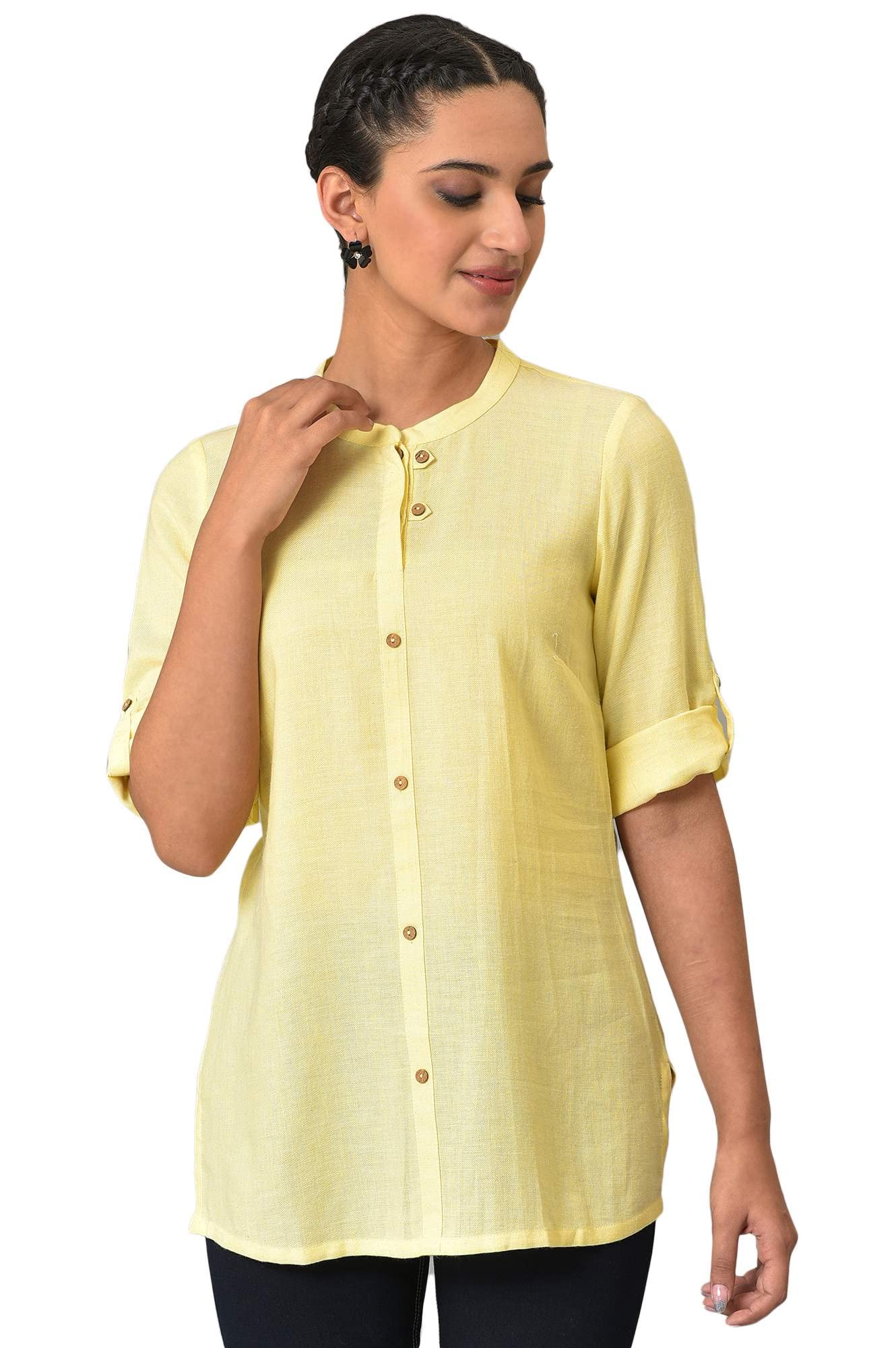Yelllow Yarn-Dyed Summer Plus Size Kurti