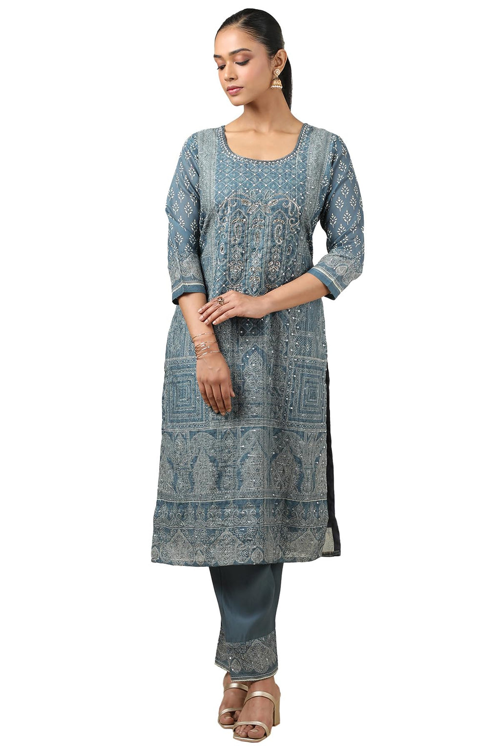 Soch Women Chanderi Ethnic Kurta Set with Beads and Stones
