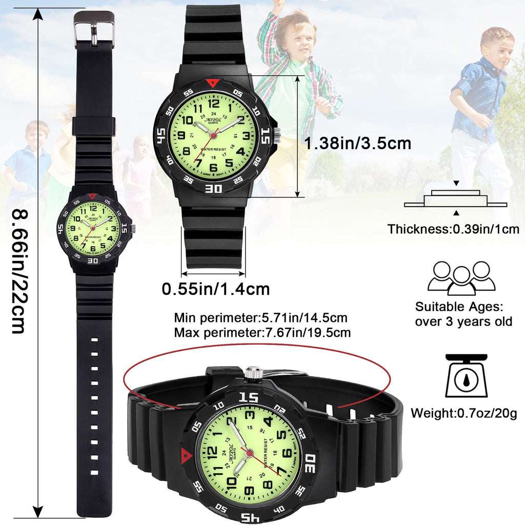 SOCICO Children Analog Watch Waterproof Time Teaching Boys Girls Watch Soft Band Learning Time Wrist Watch for Kids (Black - Flu