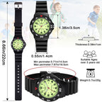 SOCICO Children Analog Watch Waterproof Time Teaching Boys Girls Watch Soft Band Learning Time Wrist Watch for Kids (Black - Flu