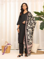 Varanga WomenS Solid Black V-Neck Straight Kurta Set With Printed Dupatta  Stylish & Comfortable Ethnic Wear For Casual & Festi