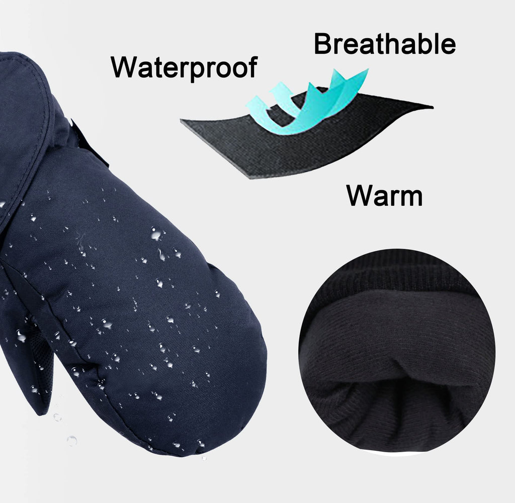SimpliKids Boys Snow Mittens Toddler Snow Gloves Insulation Waterproof Winter Ski Mittens,XS,Navy