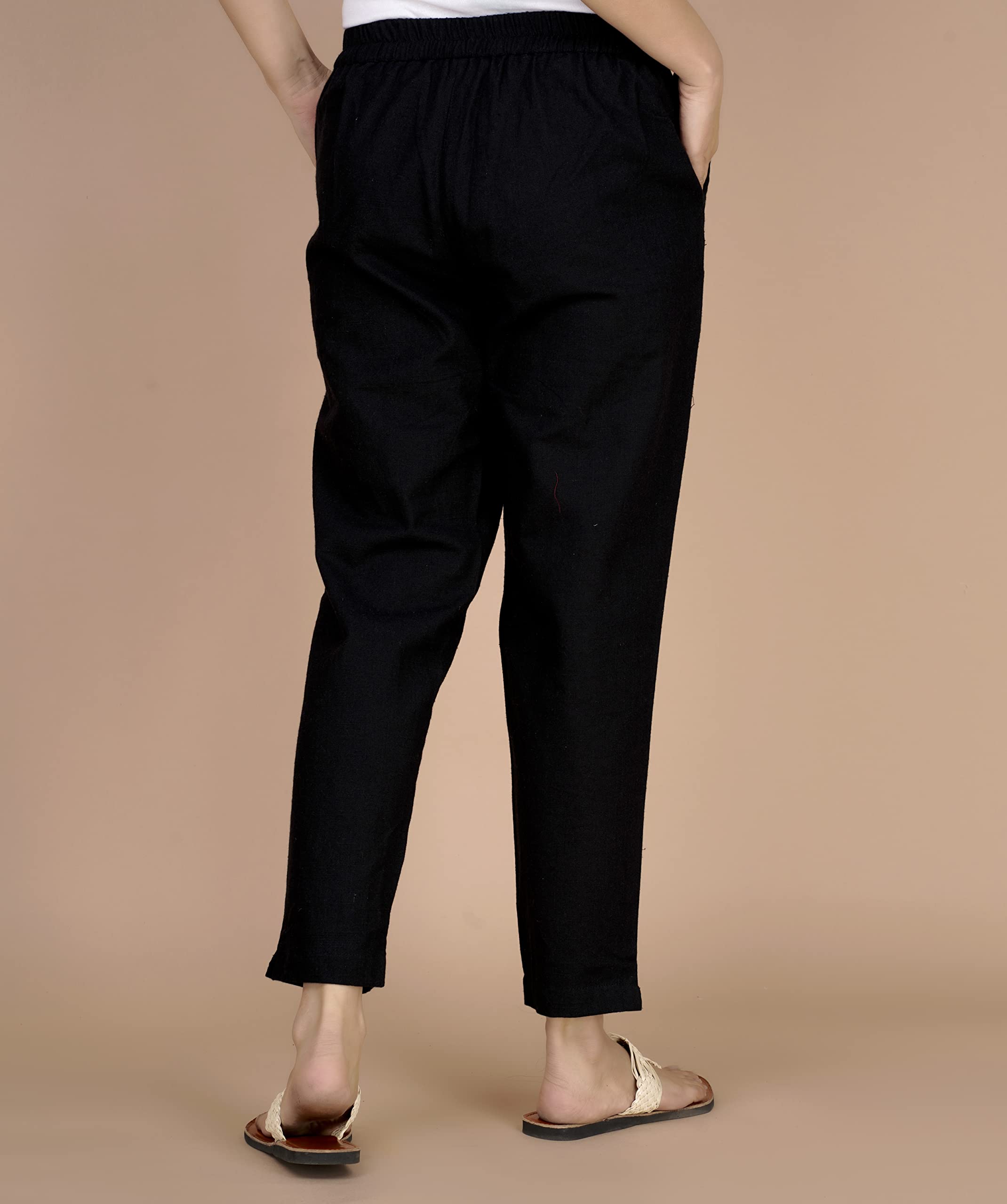 Digital Shopee Cotton Women Trouser Pant Use For Formal Office High Waist For Wide Leg Ankle Length Straight Pencil Pant (Black_