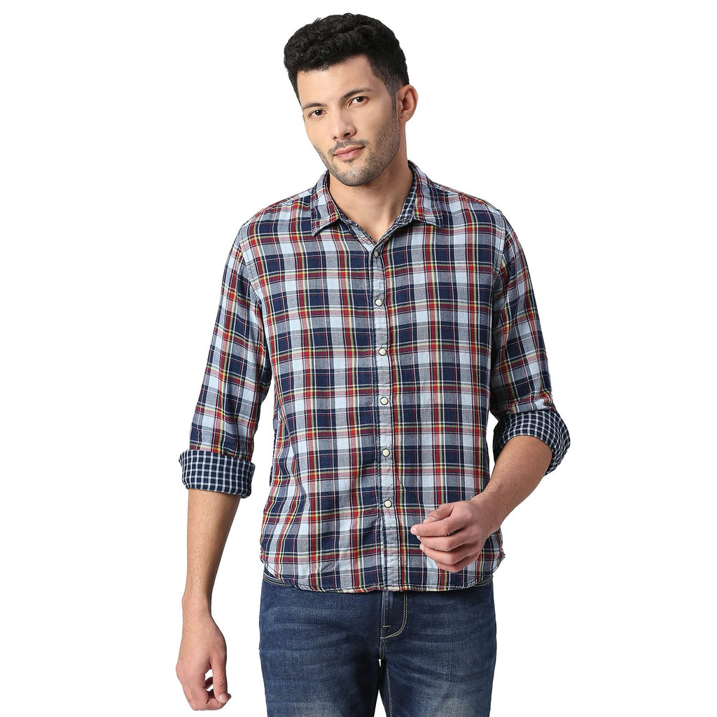 Pepe Jeans Cotton MenS Regular Fit Checked Shirts Navy, Medium