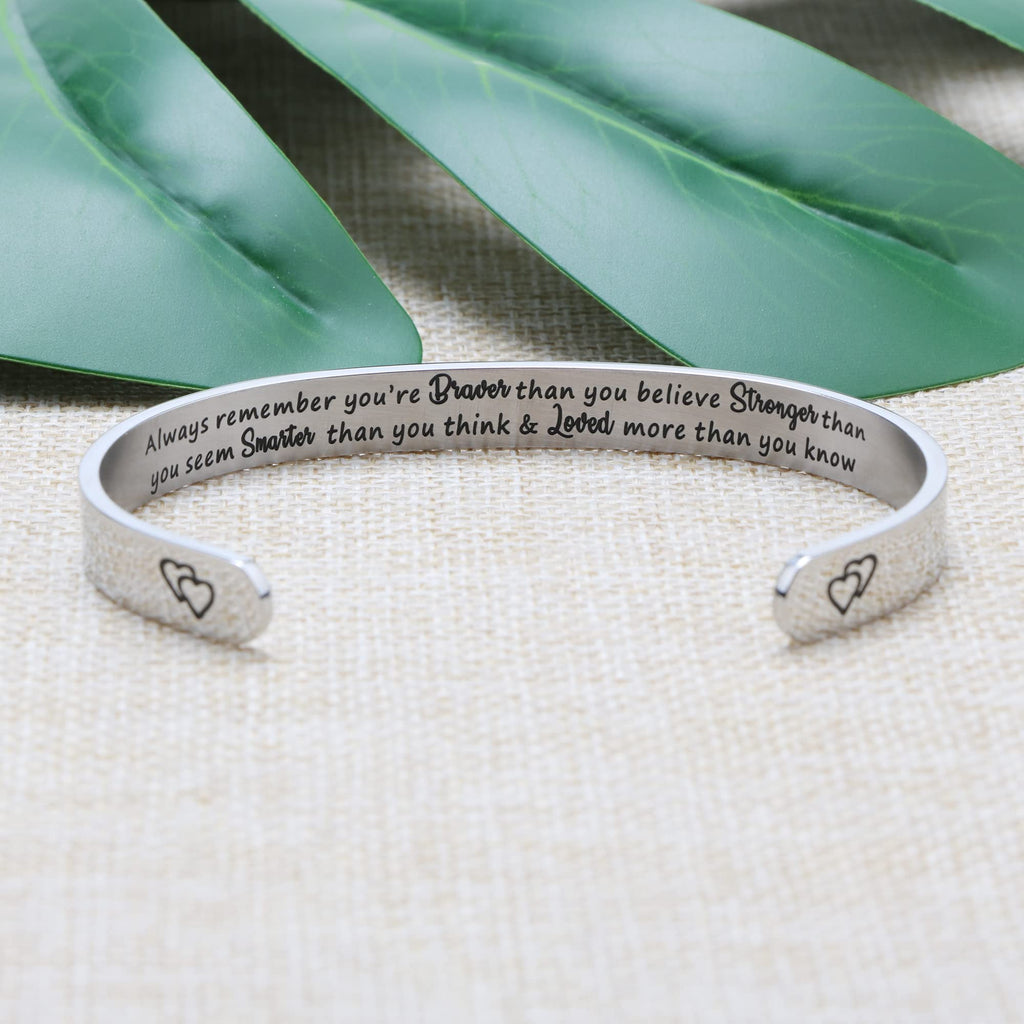 JoycuFF Inspirational Bracelets for Women Birthday Gifts Friendship Gifts for Women Friends Engraved Stainless Steel Cuff Bracel