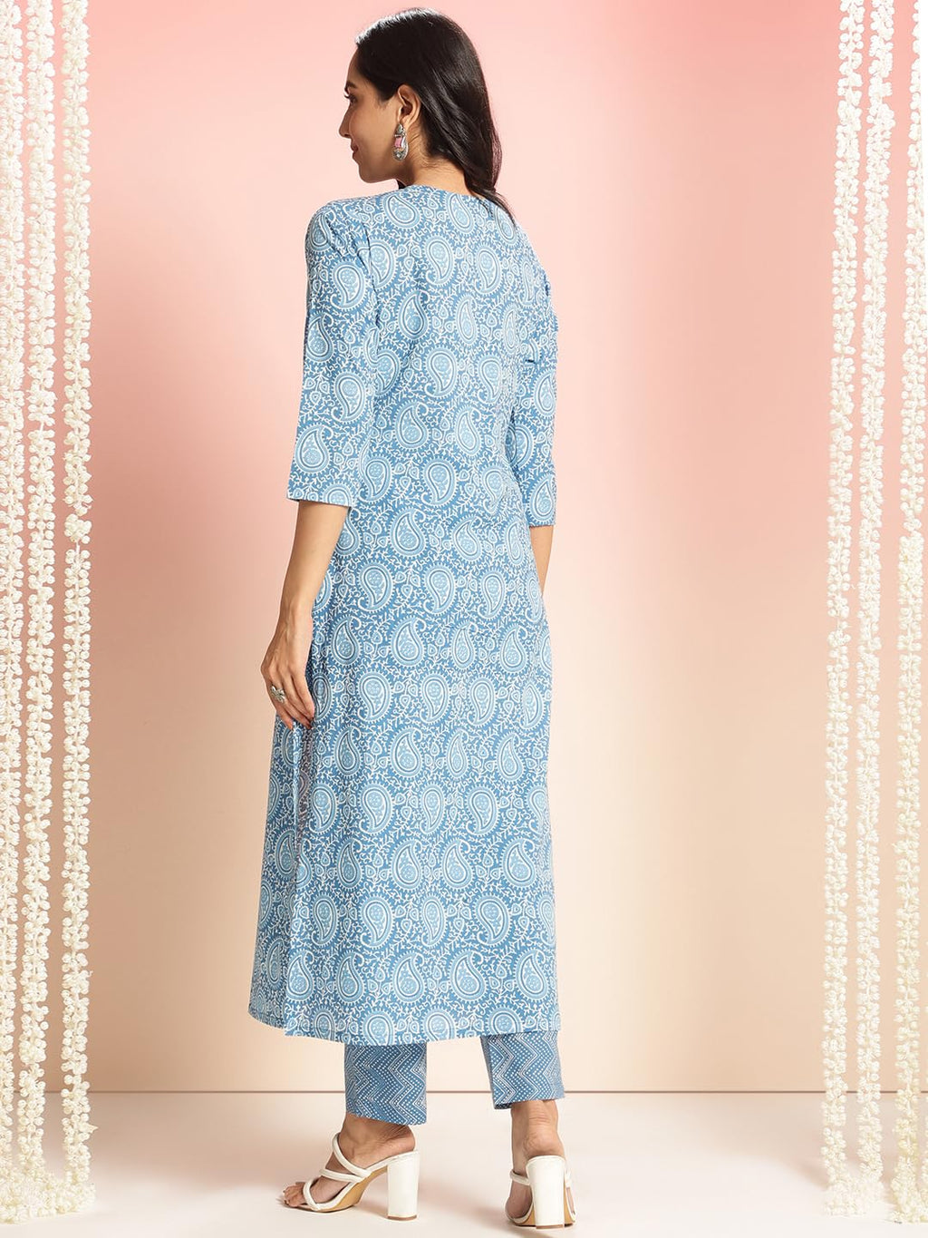ANNI DESIGNER Womens Rayon Viscose Straight Printed Kurta with Pant (Nikalu Blue_S_Blue_Small)