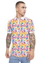 Veirdo Men's Floral Printed Regular Fit Polo T-Shirt