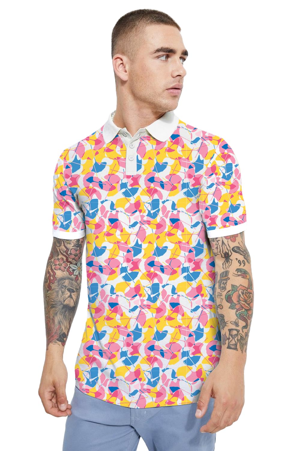 Veirdo Men's Floral Printed Regular Fit Polo T-Shirt