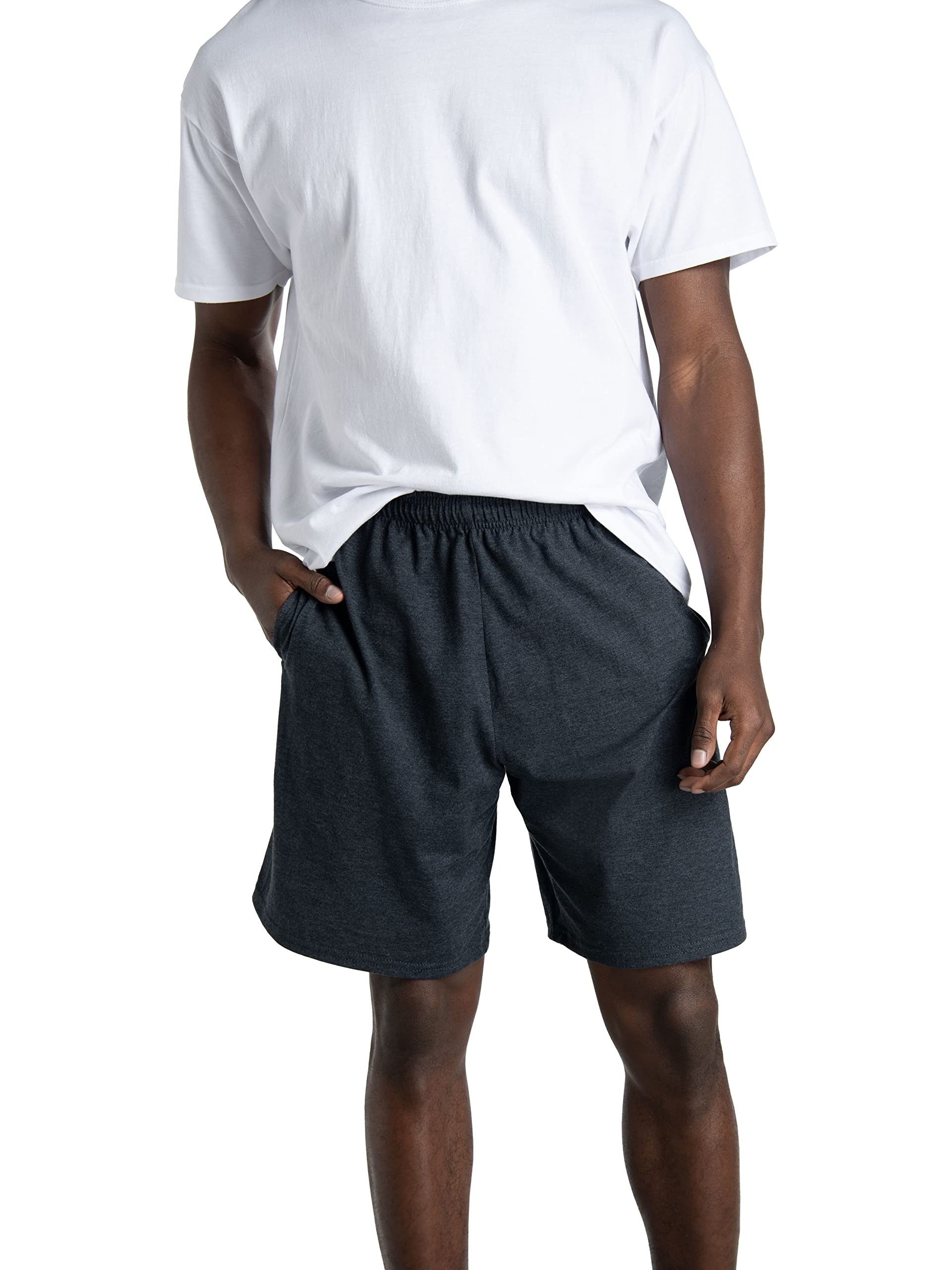 Fruit of the Loom Men's Eversoft Cotton Shorts with Pockets (S-4xl), 2 Pack-Black Heather