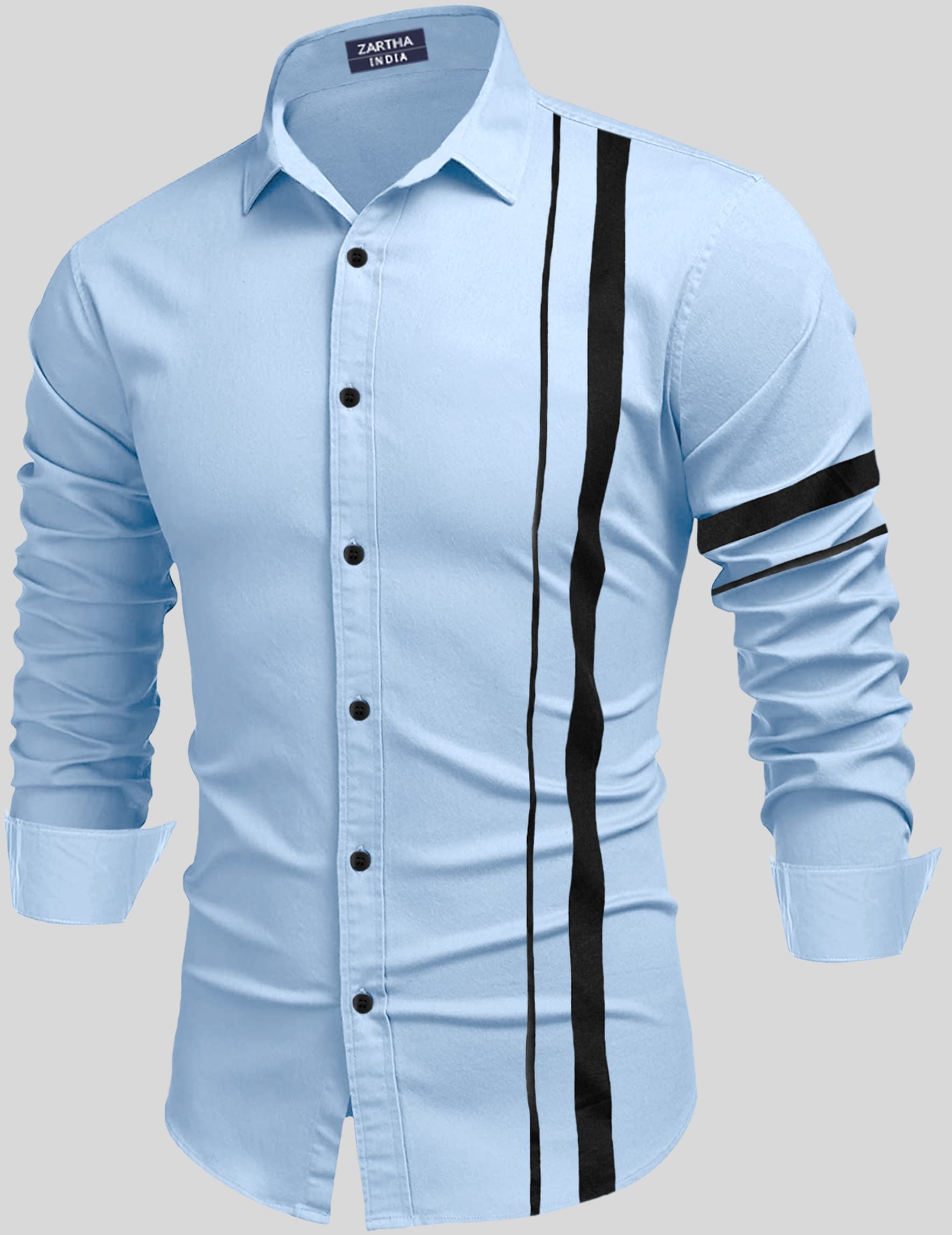 Zartha MenS Regular Fit Striped Pattern Cotton Blend Shirt With Collared Neck Long Sleeve And Standard Length | Shirt For Man
