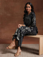 Libas Womens Printed Crepe Straight Kurta With Trousers
