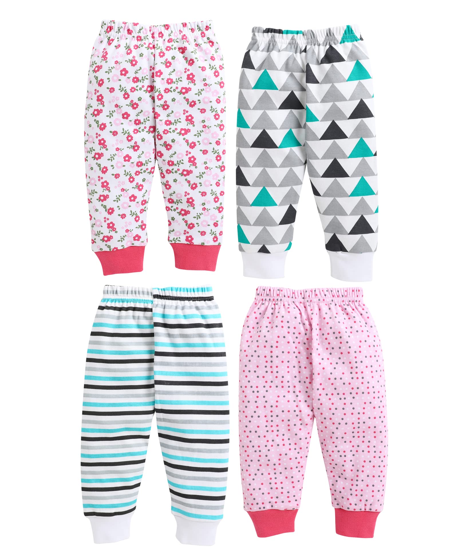 BUMZEE Pink & Mulri Full Length Pajamas for Girls Pack of 4 Age - 3-6 Months