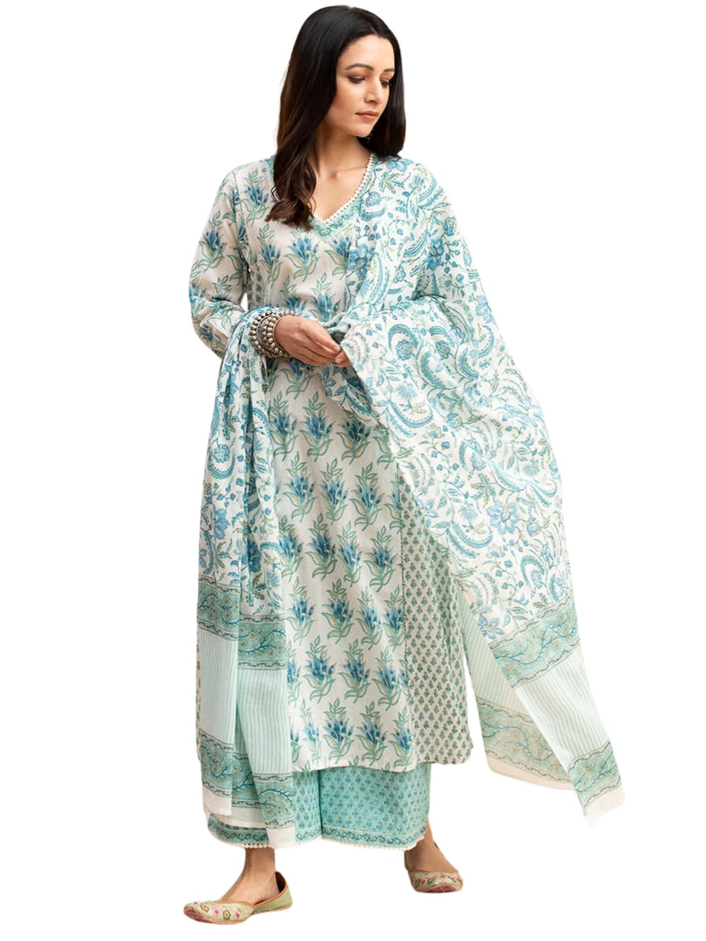 Greciilooks WomenS Stylish Ethnic Printed Straight Kurta Set With Pants And Dupatta For Festive, Wedding, Party, Office & Casual