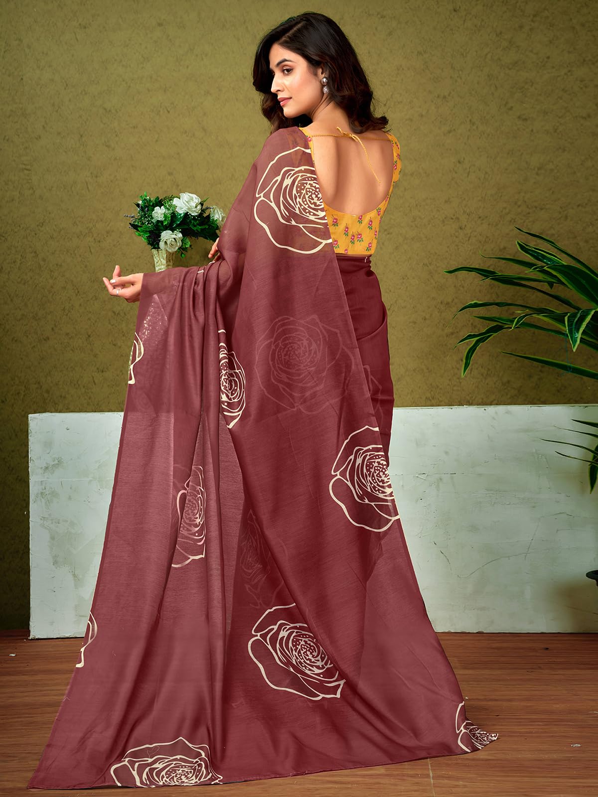 Satrani WomenS Chanderi Cotton Printed Ready To Wear One Minute Pre Pleated Readymade Saree With Unstitched Blouse Piece (32Rs3
