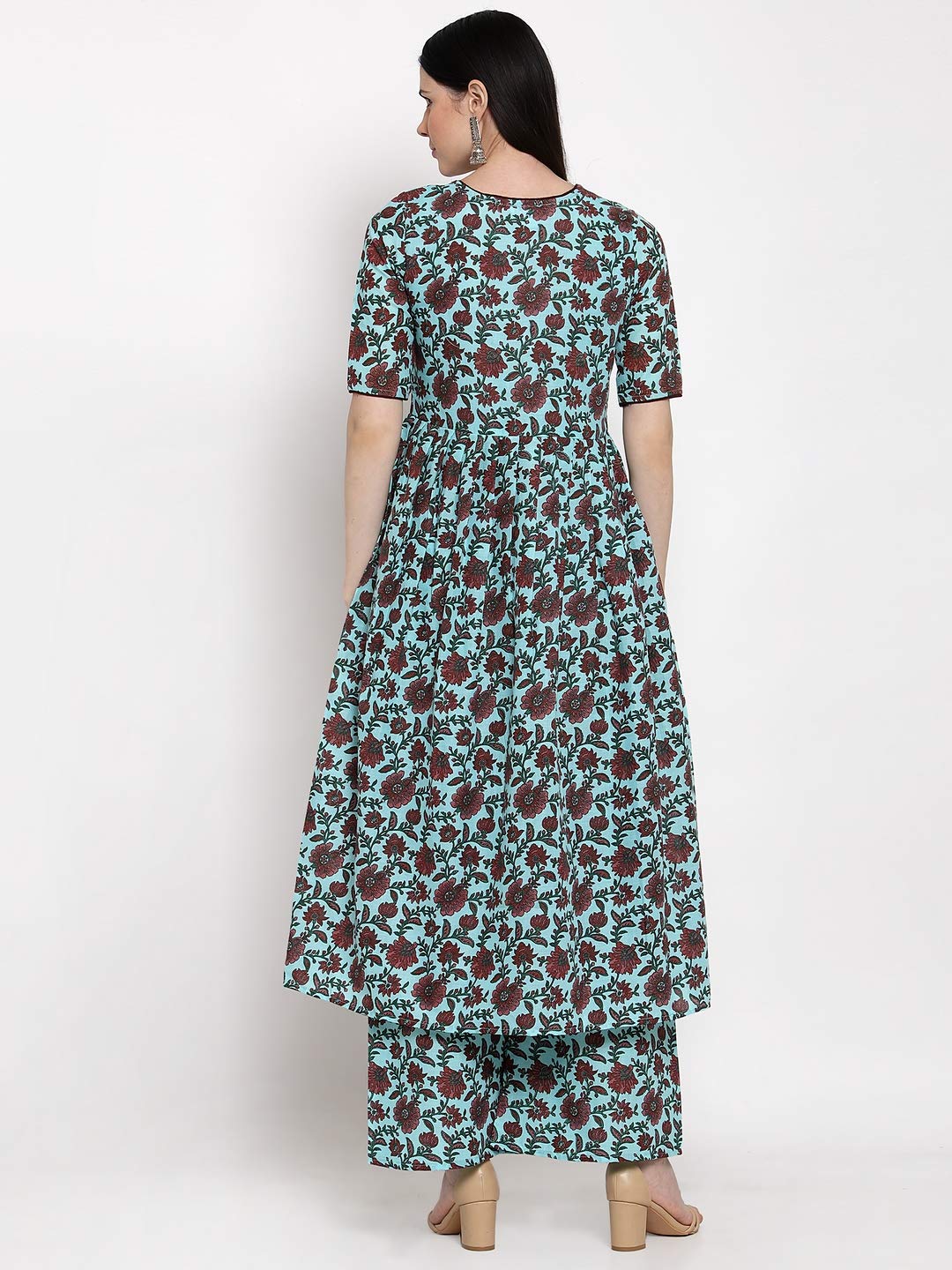 Gosriki Women'S Multi Cotton Anarkali Kurta With Plazzo (Daisy Multi_M) Multicolour