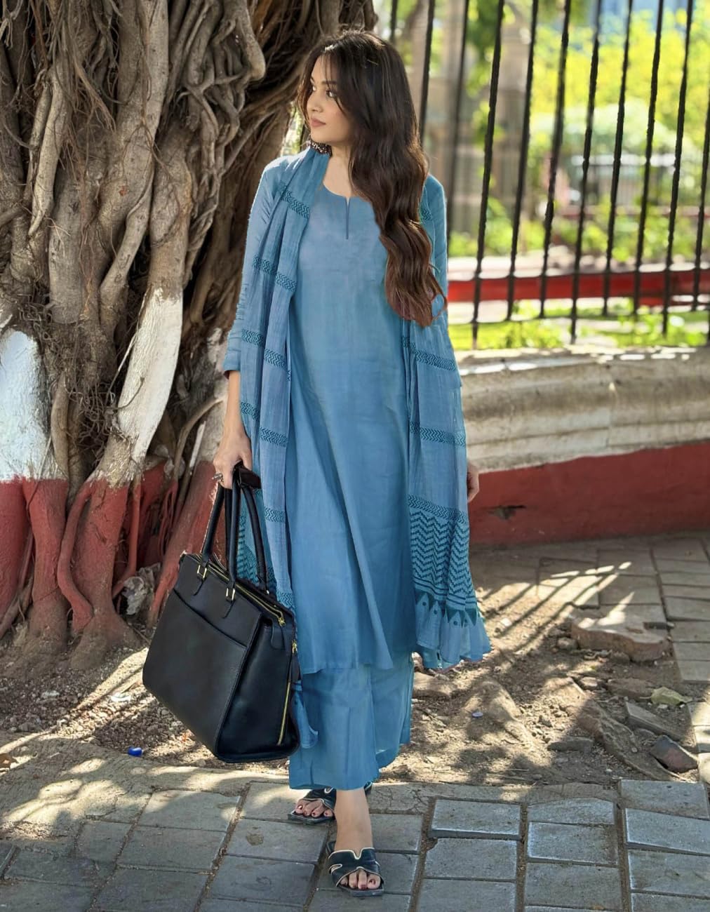 ANNI DESIGNER Women s Kurta with Trousers and Dupatta, azure, L
