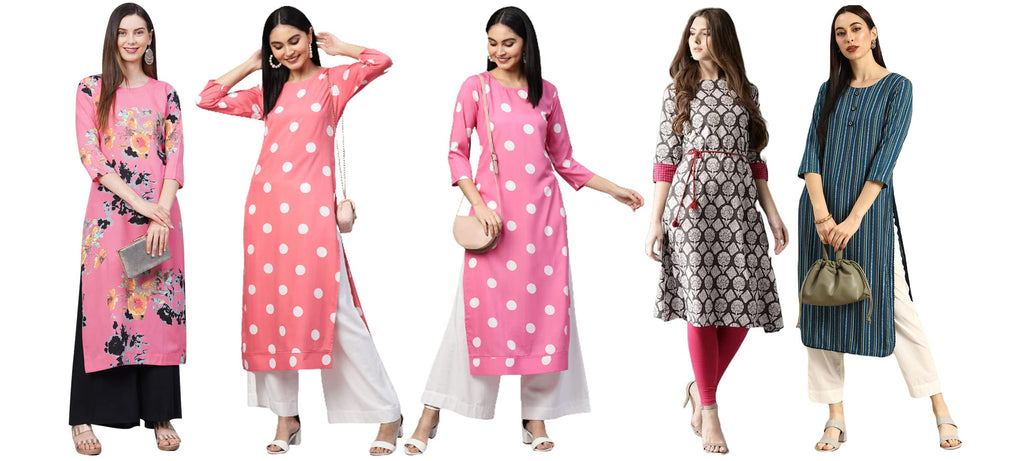 ANNI DESIGNER Women's Crepe Straight Printed Kurta Pack of 5 (Crepe-Combo-NW_010_XL_Multicolor_X-Large)