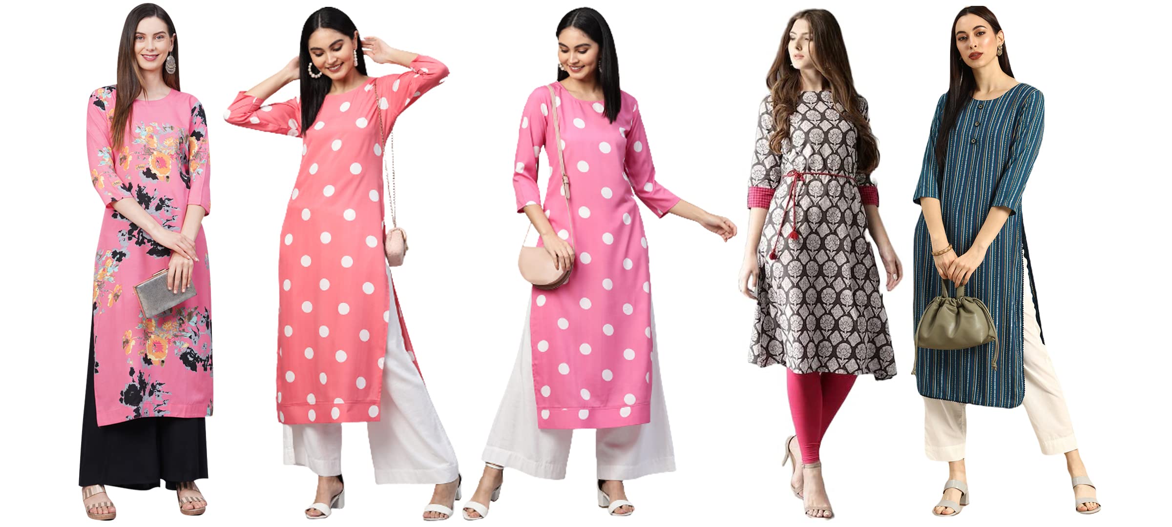 ANNI DESIGNER Women's Crepe Straight Printed Kurta Pack of 5 (Crepe-Combo-NW_010_XL_Multicolor_X-Large)