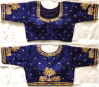 Pujia Mills WomenS Multicolor Phantom Silk Heavy Elephant Gold Thread Embroidery Sequins Zari Work Half Sleeves Readymade Saree