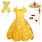 Dressy Daisy Girls' Princess Yellow Gold Ball Gown Birthday Party Fancy Dress Up Halloween Costume with Accessories Size 8-10