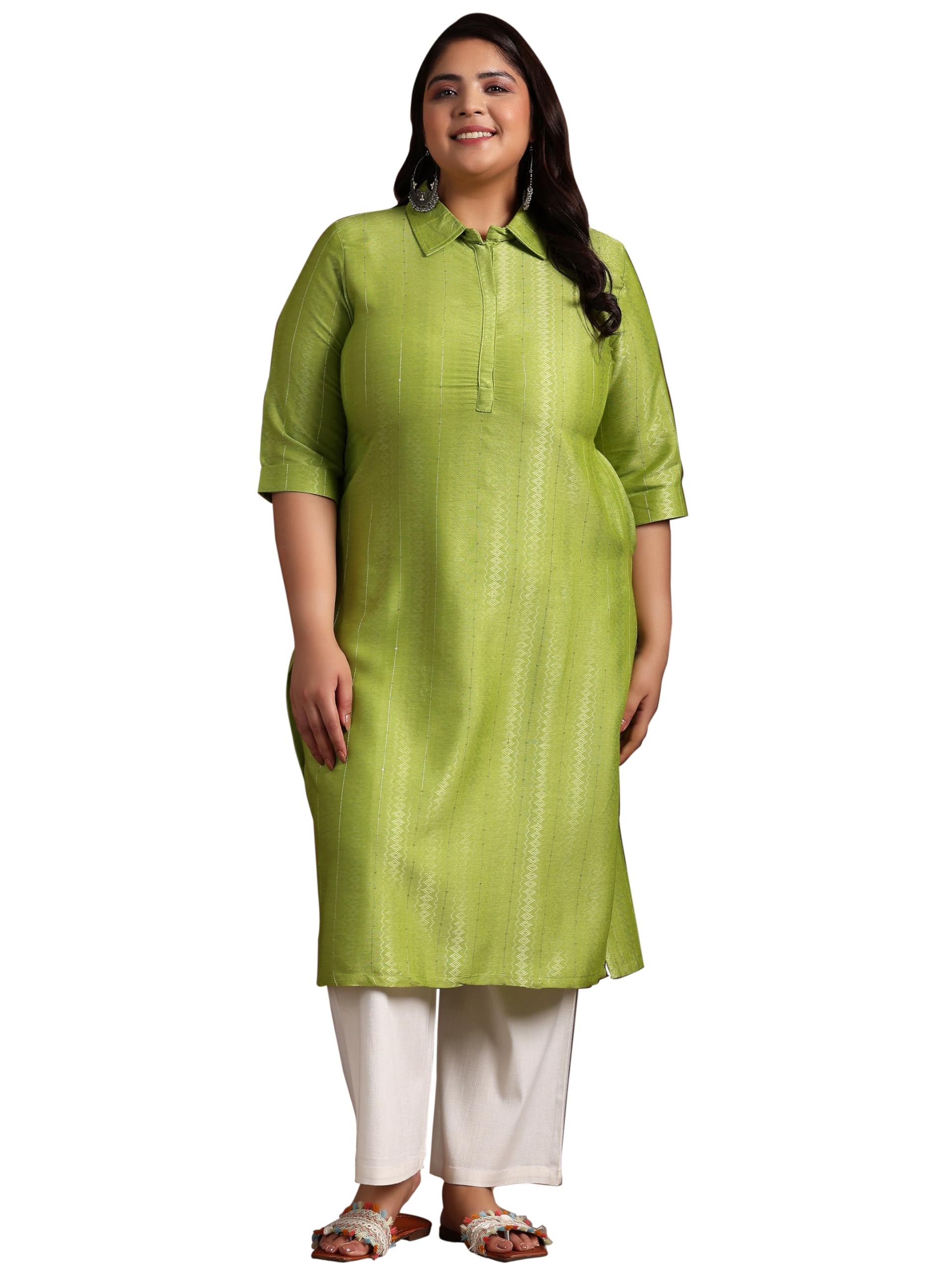 Extra Love By Libas Women'S Cotton Woven Design Straight Kurta (25402_Green_4Xl)