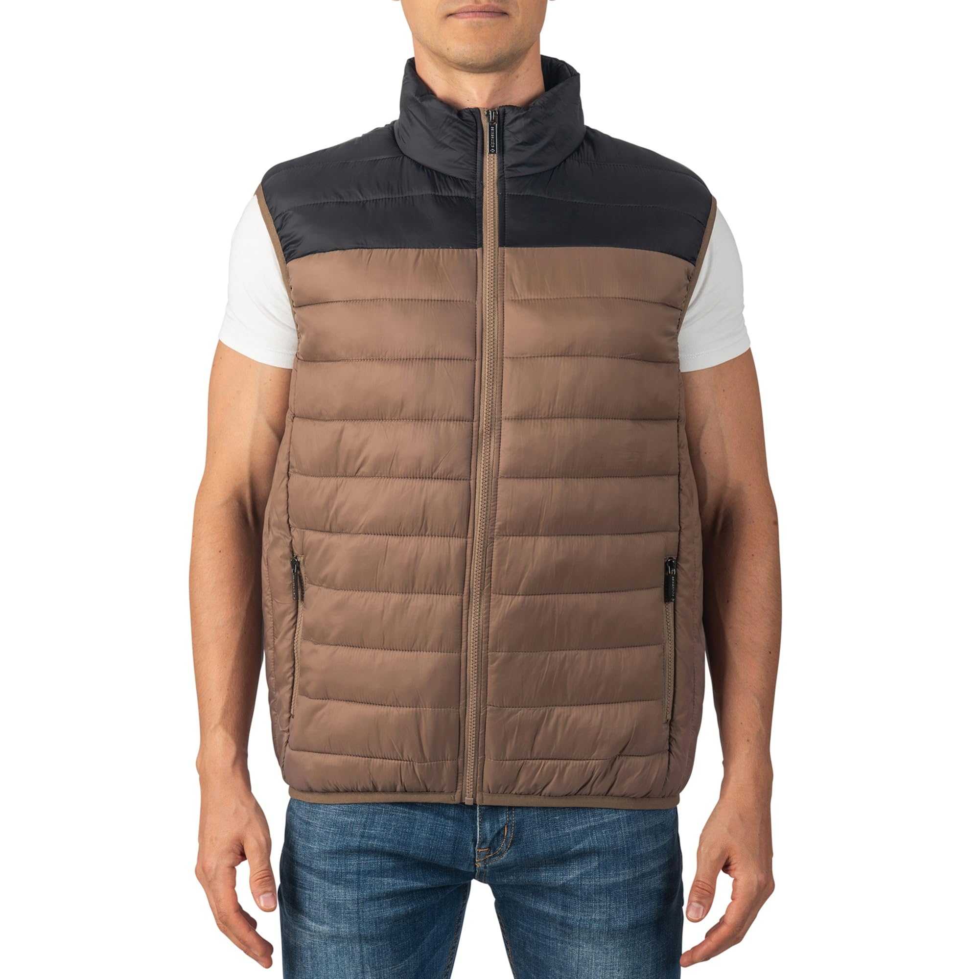 Alpine Swiss Clark Mens Lightweight Down Alternative Vest Jacket Taupe Black Medium