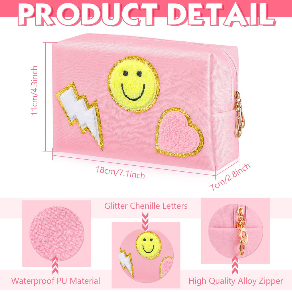 Sanwuta 4 Pcs Hair Face Skin Travel Bag Set Preppy Makeup Pouch PU Leather Skincare Bag Waterproof Cosmetic Organizer Birthday