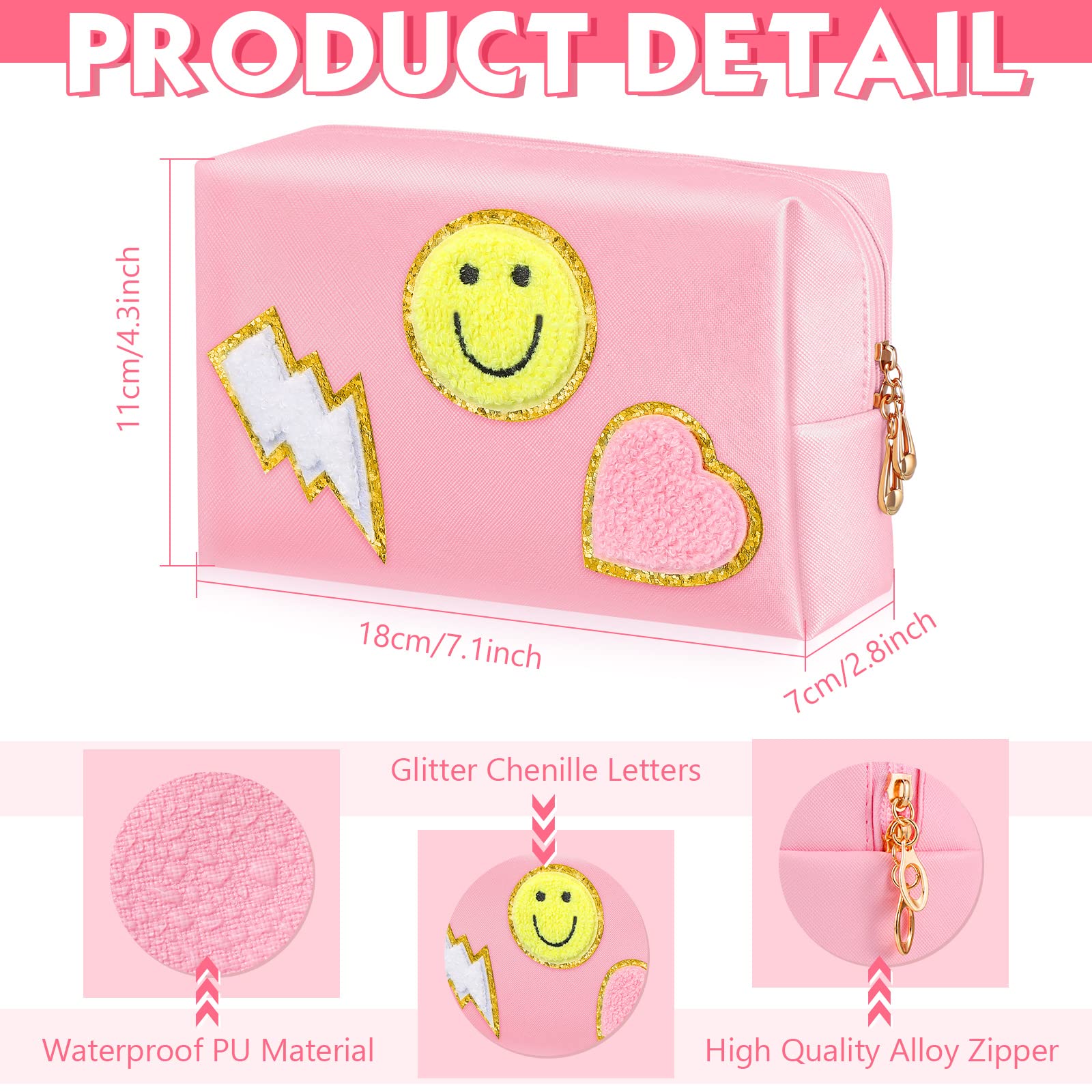 Sanwuta 4 Pcs Hair Face Skin Travel Bag Set Preppy Makeup Pouch PU Leather Skincare Bag Waterproof Cosmetic Organizer Birthday