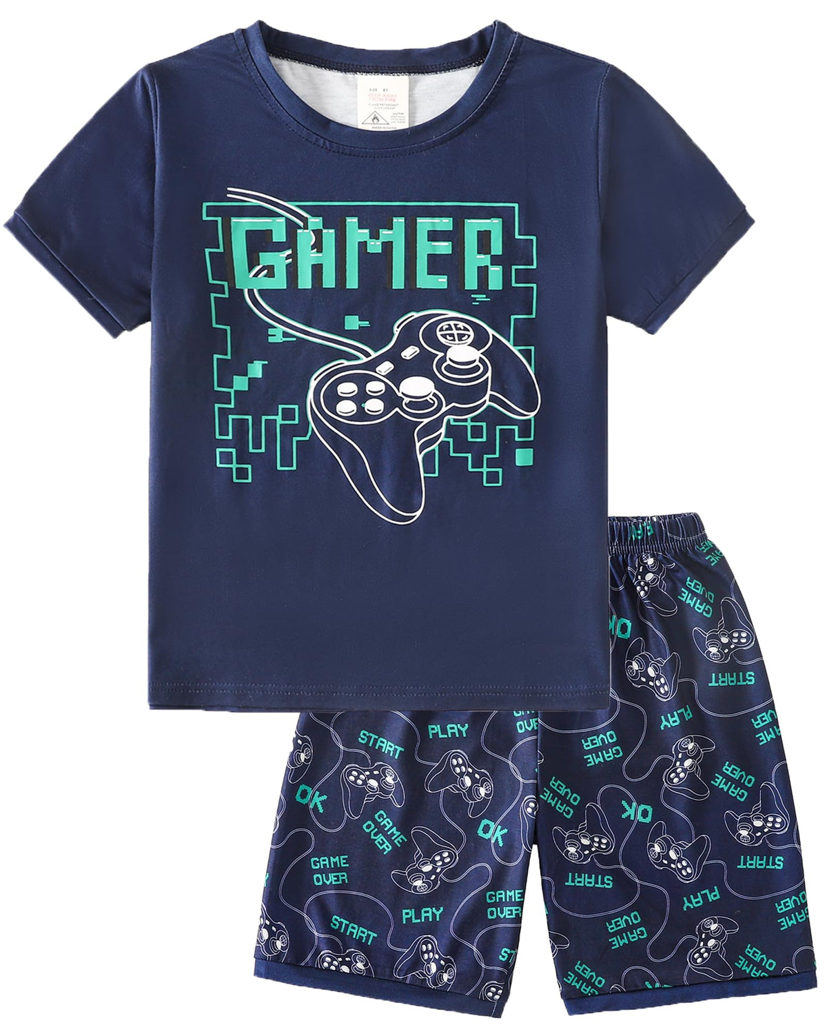 MyFav Big Boys Pajamas 2 Piece Short PJS Cute Cartoon Sleepwear, Gamer, 12 Years 12