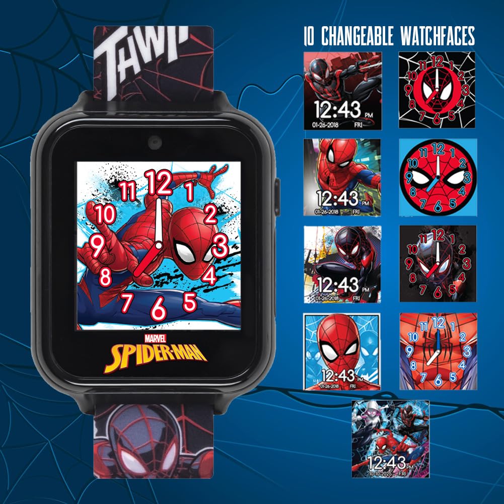 Marvel Spider-Man Kids Smart Watch - Touchscreen Interactive Watch with 10 Customizable Clock Faces, Built-in Camera, Video Reco