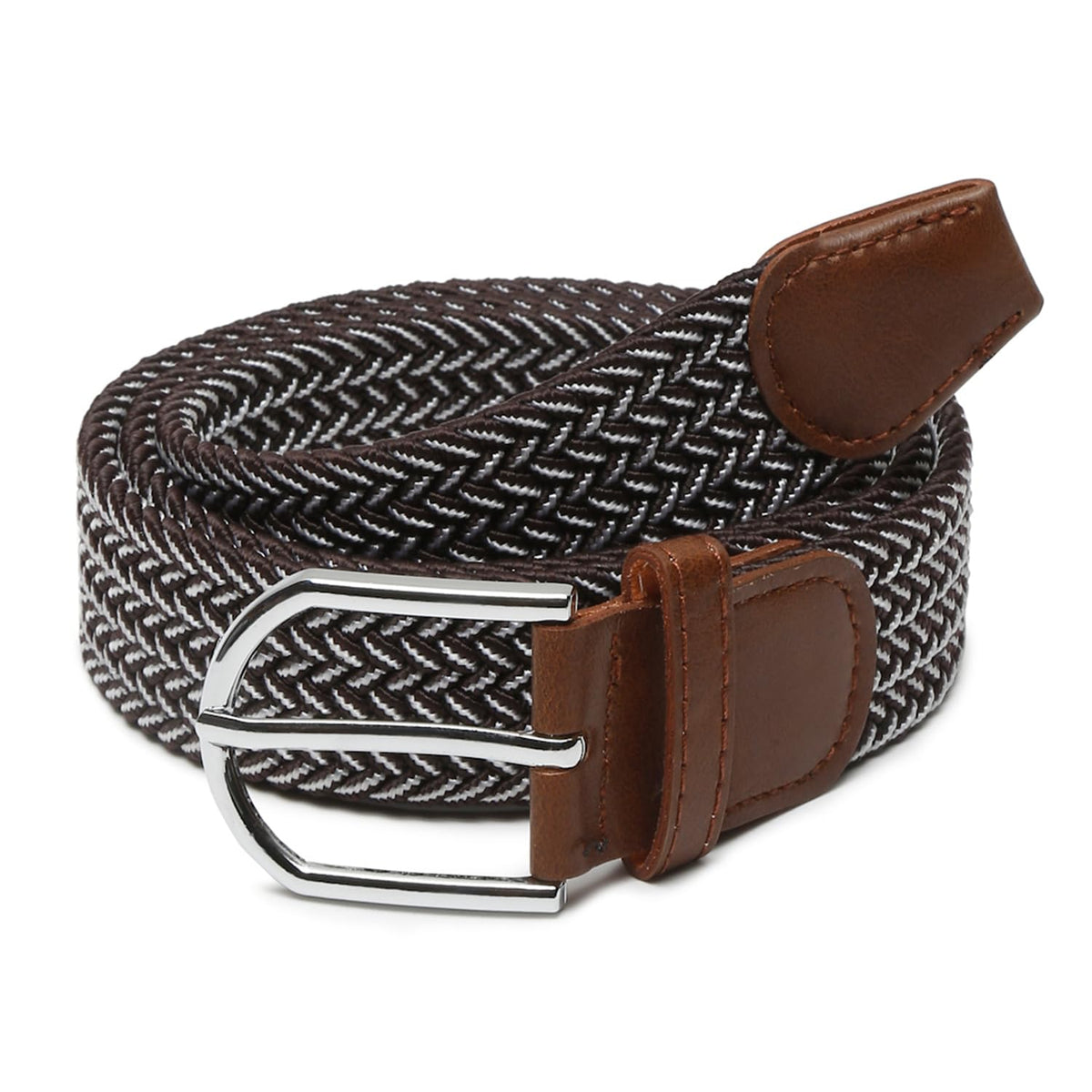 Mutaqinoti MenS Brown And White Stretchable Braided Belts For Men And Women Woven Belt With Leather Ends (3034 Inch Waist) (B 30-34