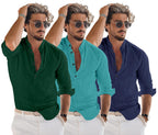 Zartha Combo Of Men Solid Cotton Blend Straight Kurta Shirt Pack Of 3