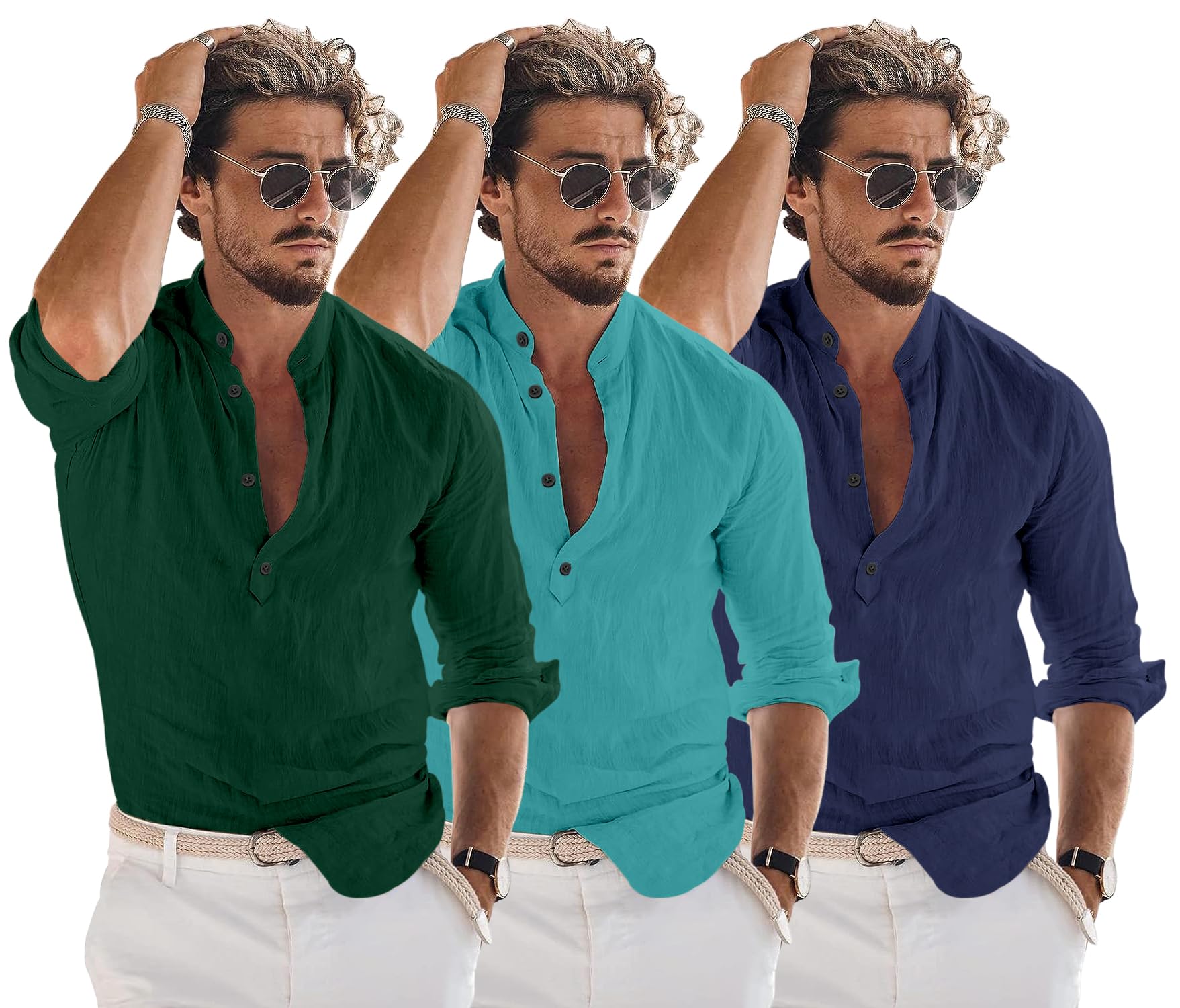 Zartha Combo Of Men Solid Cotton Blend Straight Kurta Shirt Pack Of 3