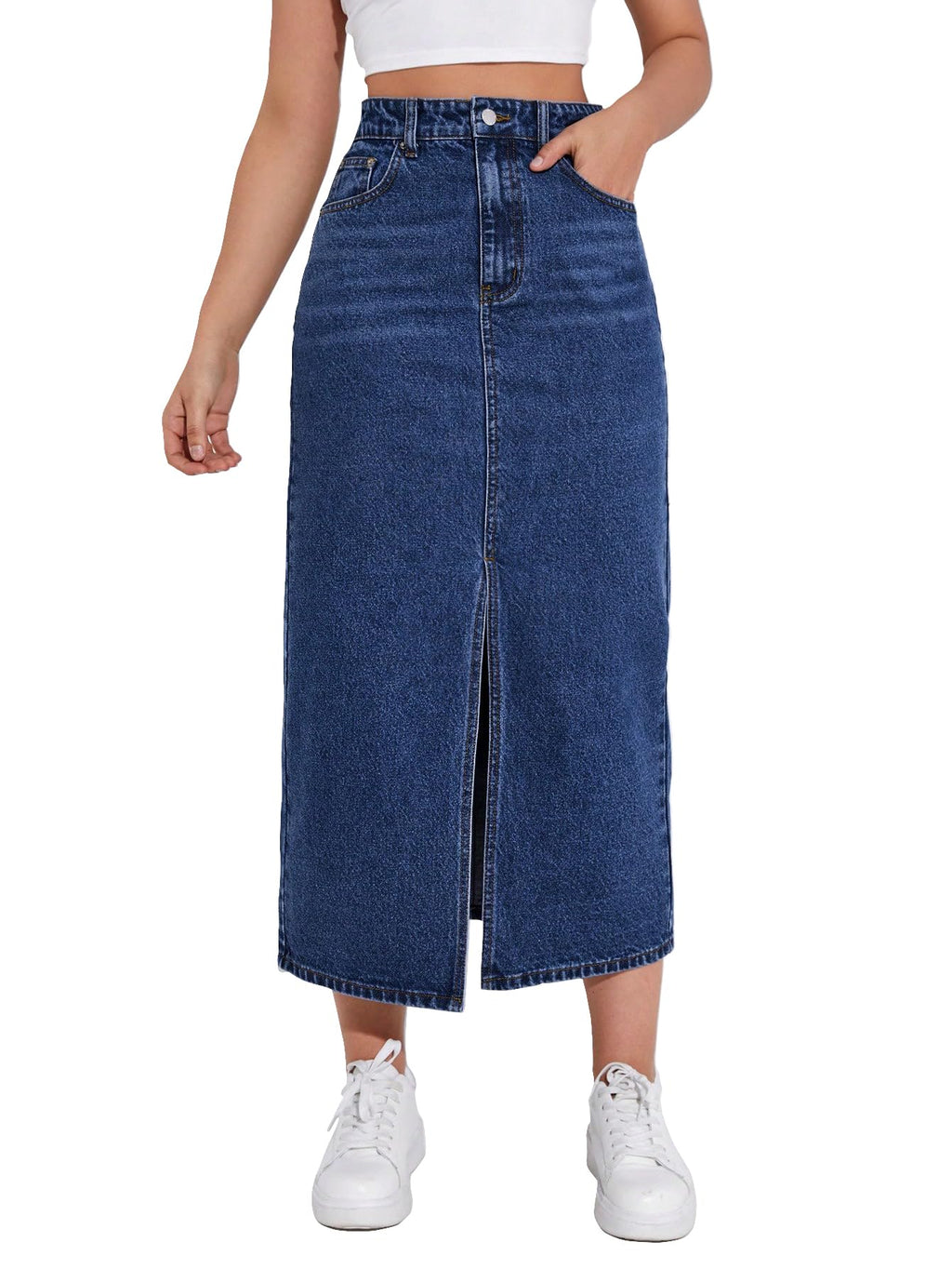 Shasmi Womens Spring/Summer Casual Front Split Thigh Straight Denim Skirt ll Denim Skirt for Women Long ll Skirt & top for Wome