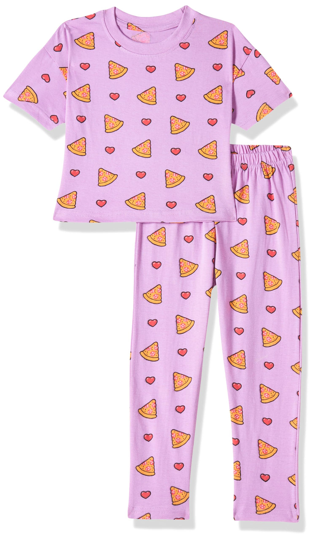T2F Girls Cotton Printed Oversized Fit Crop Top and Pant Pajama Set Lavender
