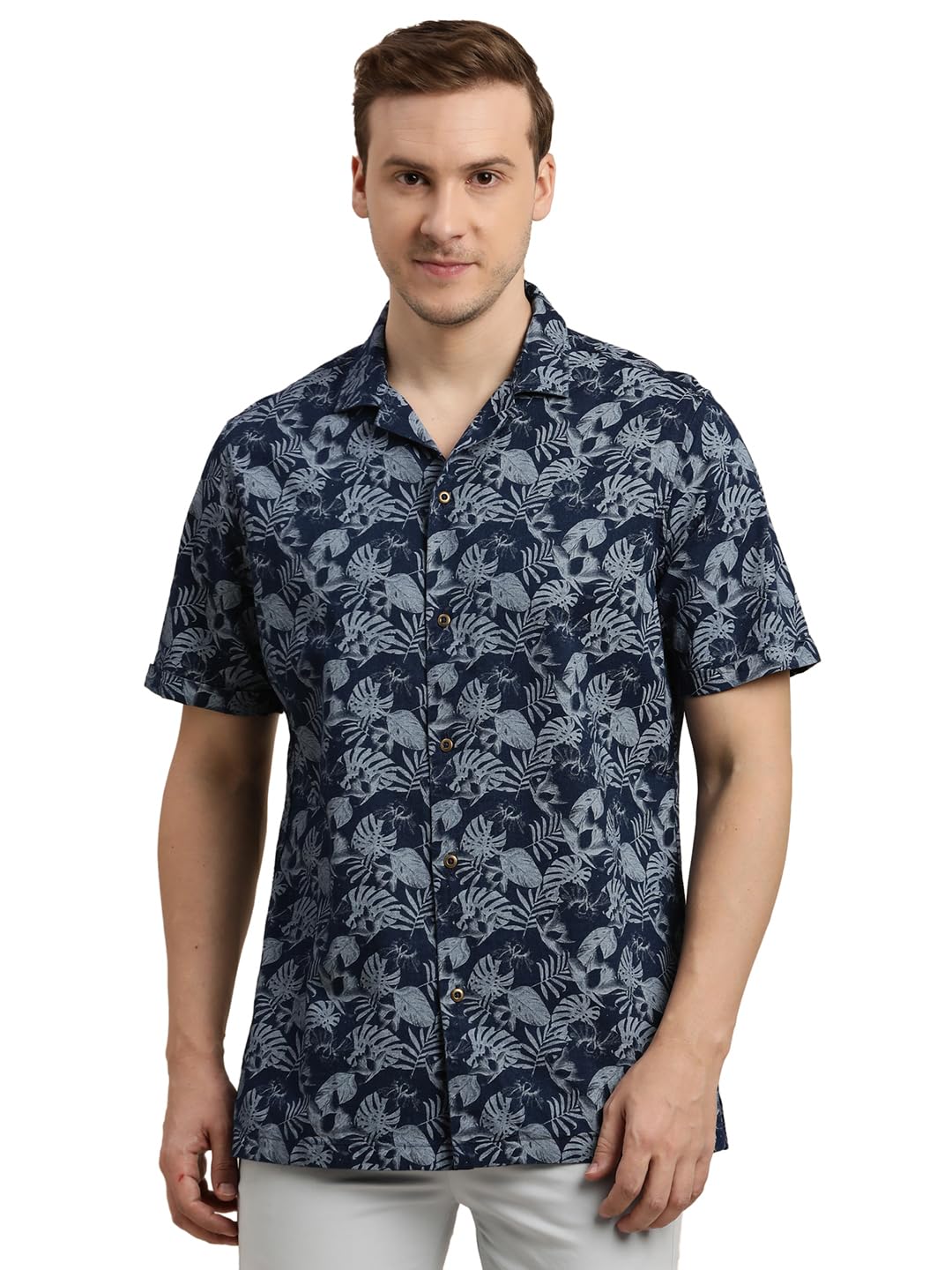 Turtle Men 100% Cotton Indigo Blue Printed Cuban Casual Shirt