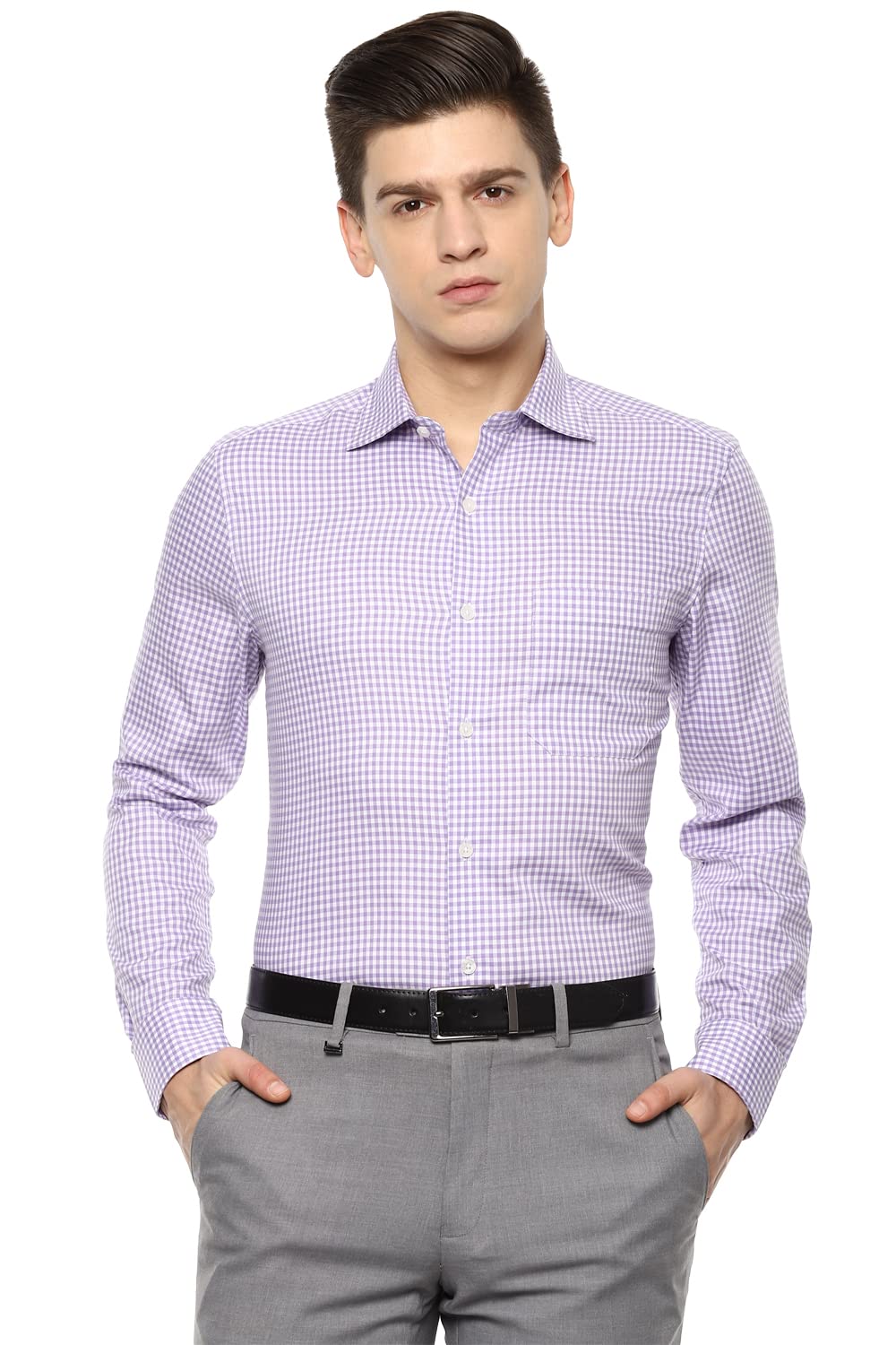 Louis Philippe MenS Checkered Regular Fit Formal Shirt (Lpsfmclp221913_Purple 39)