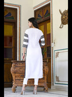 ANNI DESIGNER Womens Cotton Blend Embroidered Straight Kurta (Stho-White-CMD_L_White_Large)