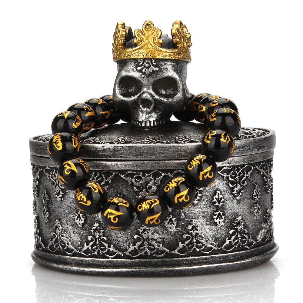 Aestivate Skeleton Head Black Skull Jewelry Box Holder Organizer with Crown Halloween Skeleton Decorations Home Skull Decor