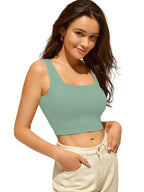 Shasmi Womens & Girls Solid Ribbed Square Neck Collarless Sleeveless Slim Fit Simplicity Tank Tops (Shree TOP 36) (Light Teal 