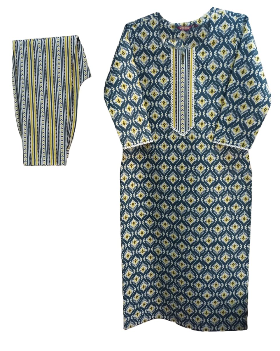 ANNI DESIGNER Womens Cotton Blend Straight Printed Kurta with Pant Set (Tbh Blue-Nw_L_Blue_Large)
