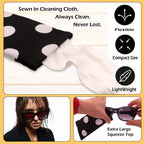 Polka Dots Soft Sunglasses case - Large Eyeglass case Squeeze Top - XL Glasses Holder w/Cloth, Medium To Oversized Frames, Smart