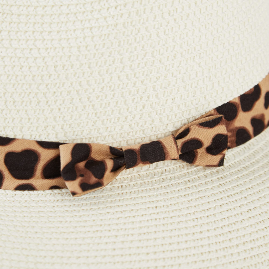LEOPARD RIBBON PANAMA HAT - WHITE