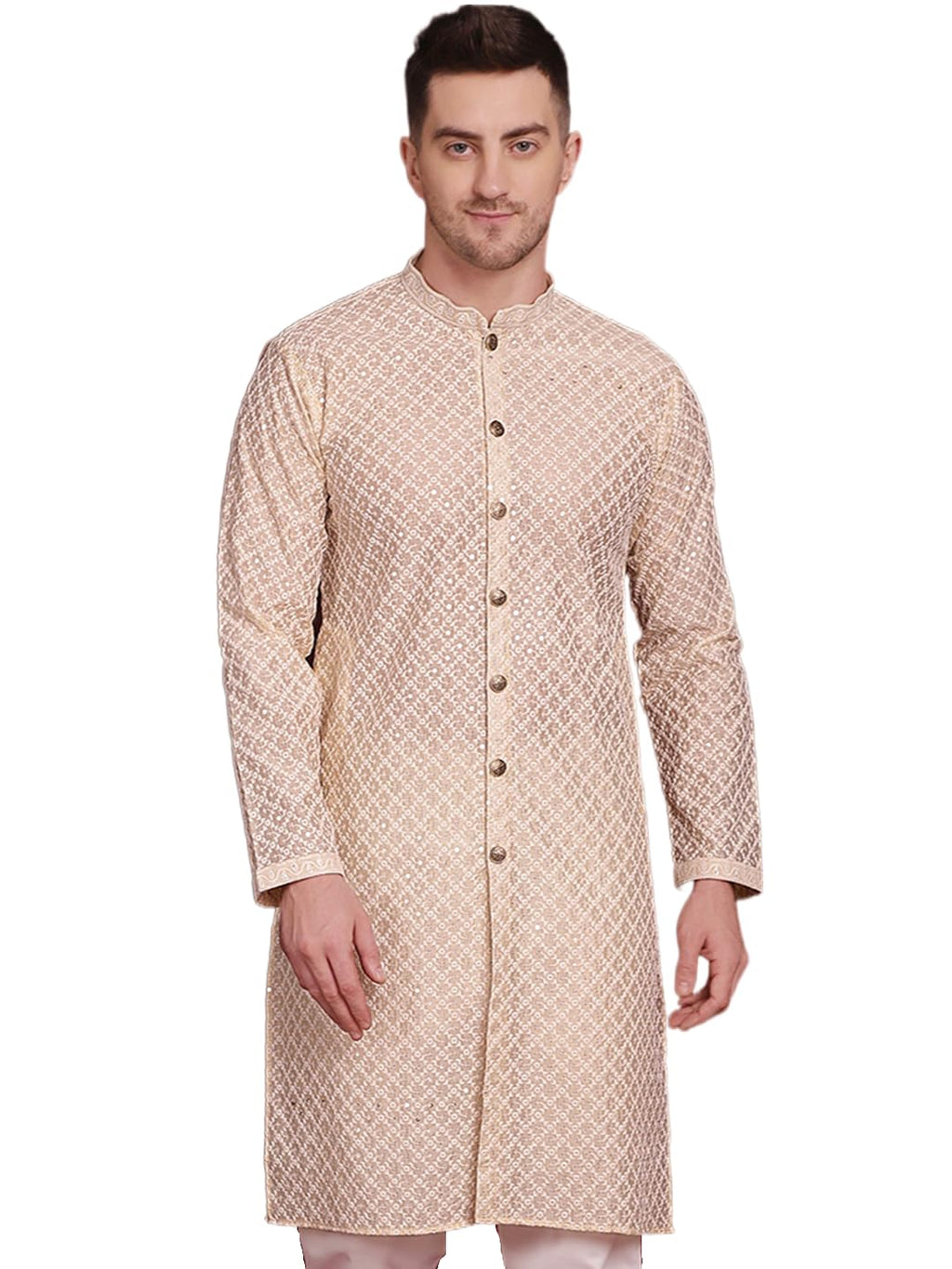 Jompers Mens Sequin Chikankari Front Open Kurta