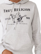 True Religion Men's Buddha Fleece Hoody, Oatmeal Heather/Metallic Blk, XX-Large