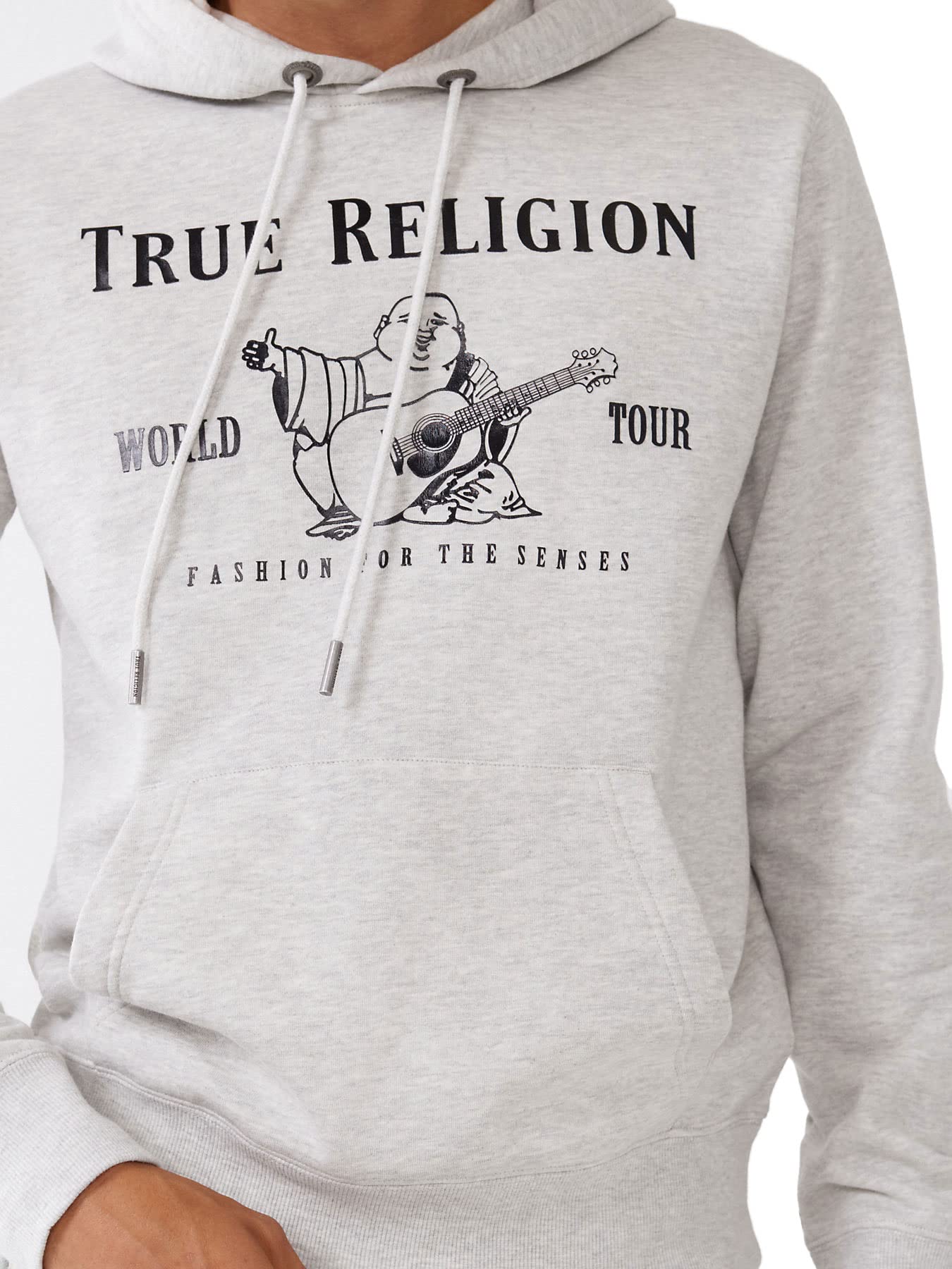 True Religion Men's Buddha Fleece Hoody, Oatmeal Heather/Metallic Blk, XX-Large